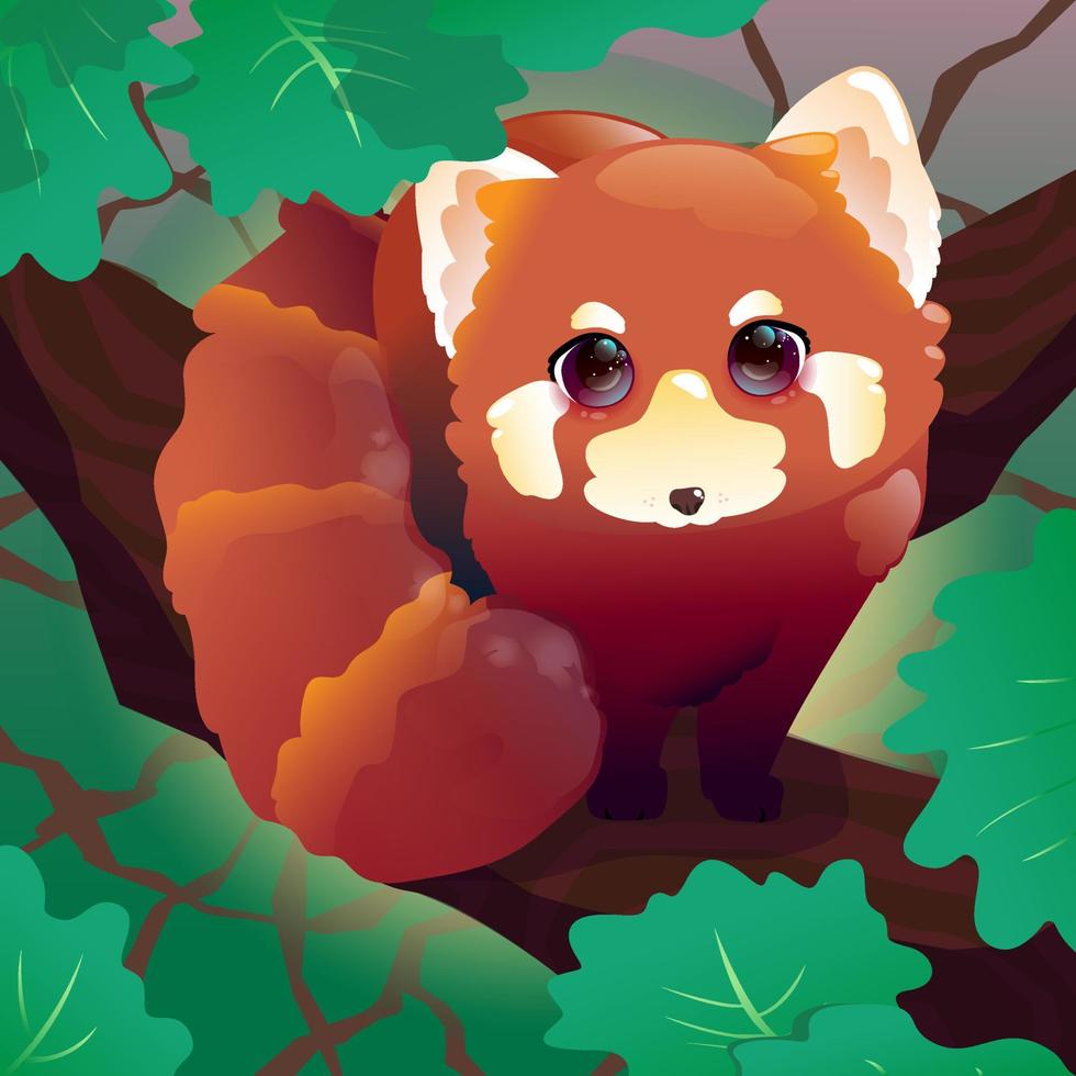 bebê panda vermelho em uma ilustração vetorial de árvore vetor