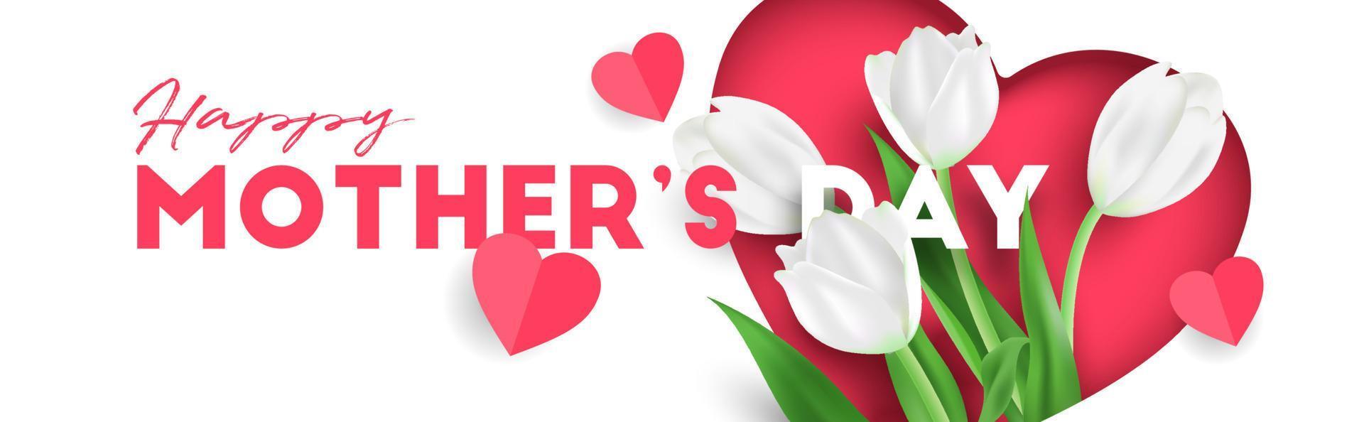 3d lindo modelo de vetor de banner de cartão de saudação feliz dia das mães com flor de tulipas