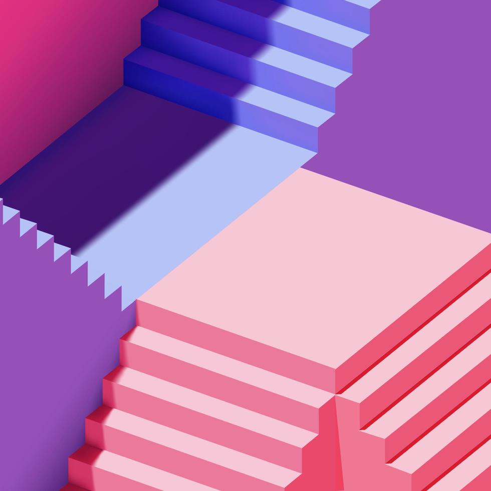 fundo de vetor de arquitetura de escadas minimalista pastel vermelho e azul na moda realista 3d