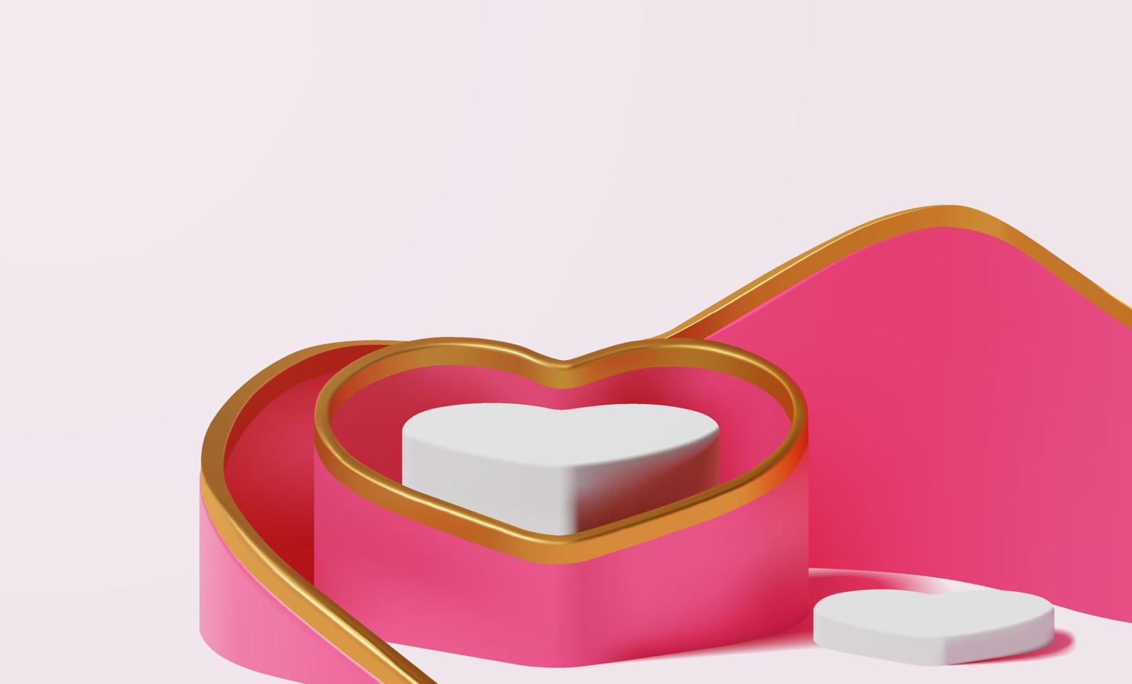 cena de pódio em forma de coração vazio rosa e ouro de luxo elegante para o vetor de apresentação de exibição de produto do dia dos namorados