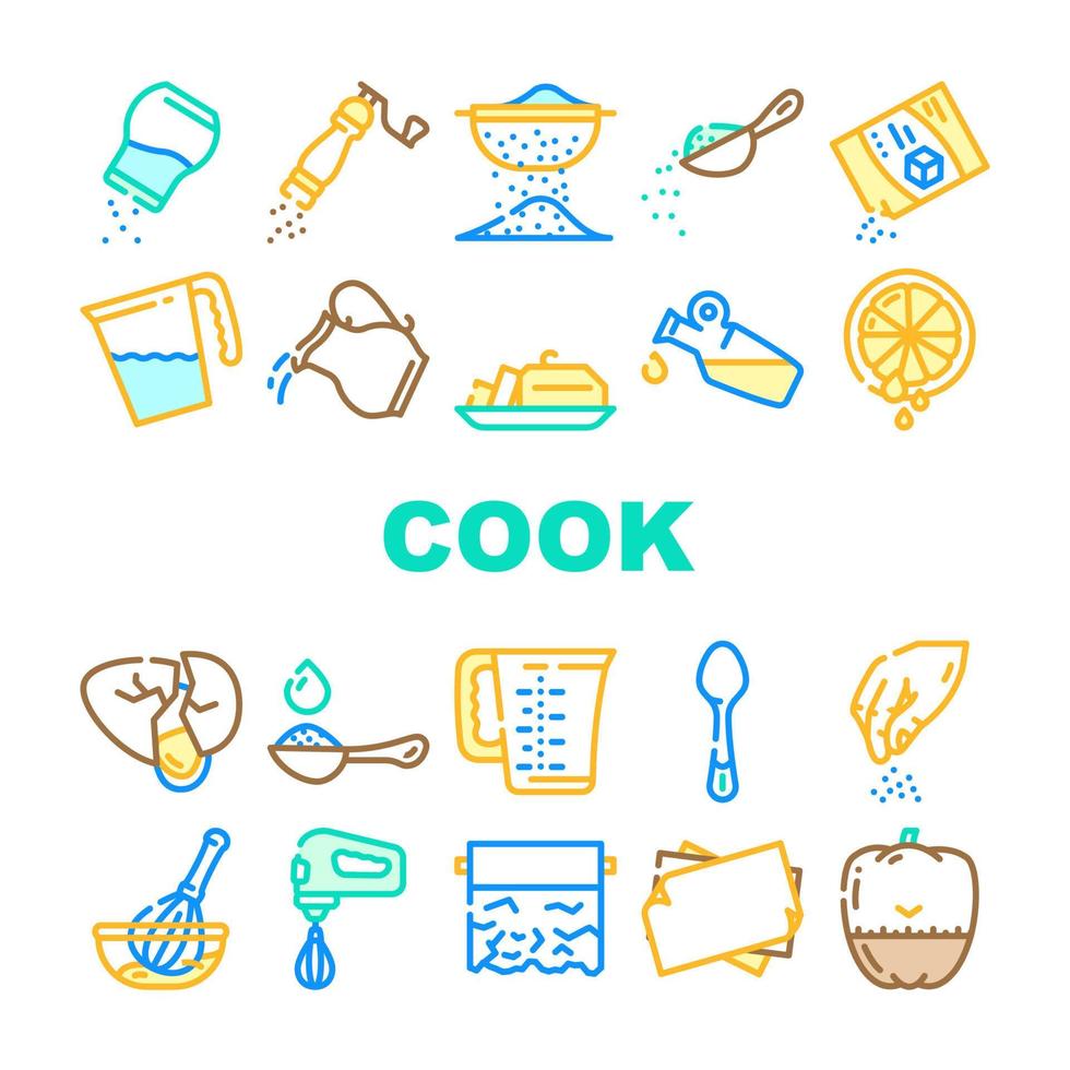 instruções de cozinheiro para preparar o vetor de conjunto de ícones de comida