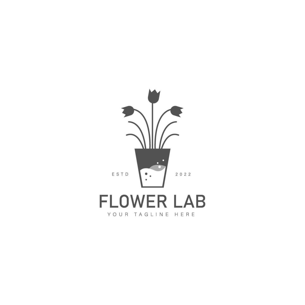 flores em vasos com ilustração de ícone de design de logotipo de laboratório vetor