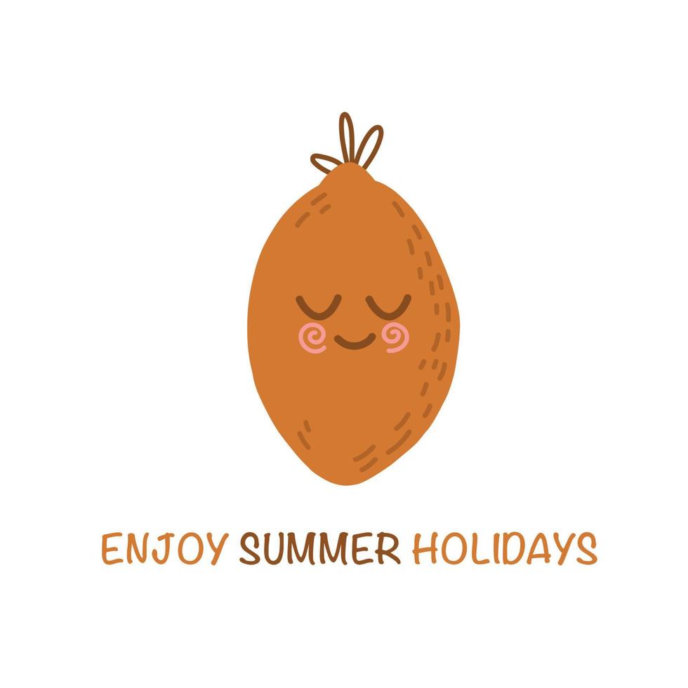 ilustração de kiwi bonito dos desenhos animados plana. letras aproveite as férias de verão. design de mascote kiwi bonito vetor