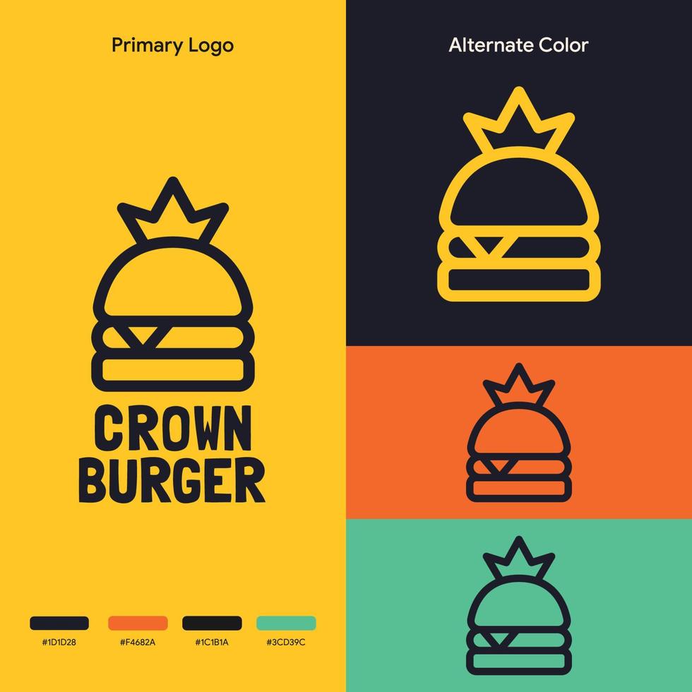 conceito de logotipo de hambúrguer de coroa simples minimalista vetor