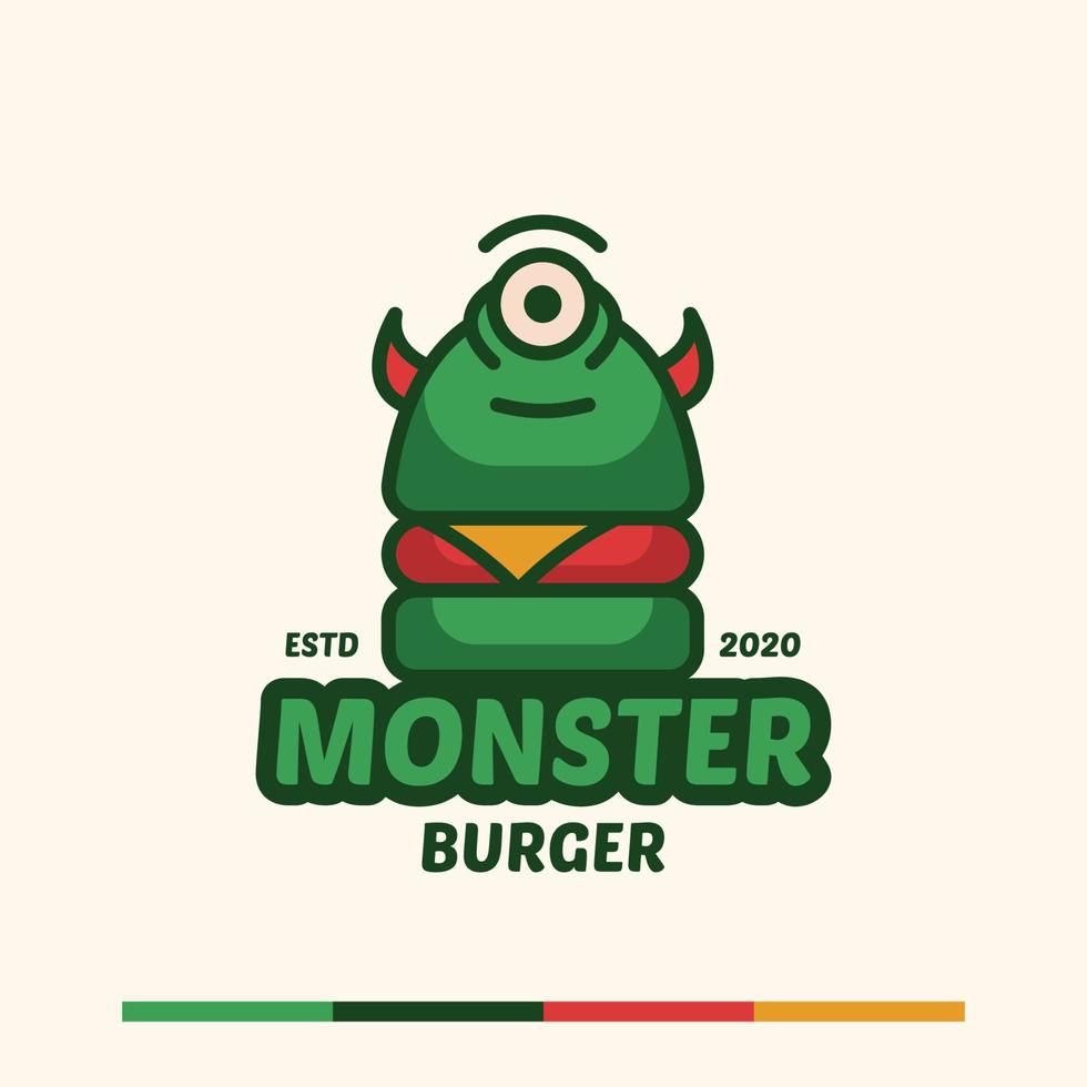 conceito de logotipo de hambúrguer de monstro simples minimalista vetor