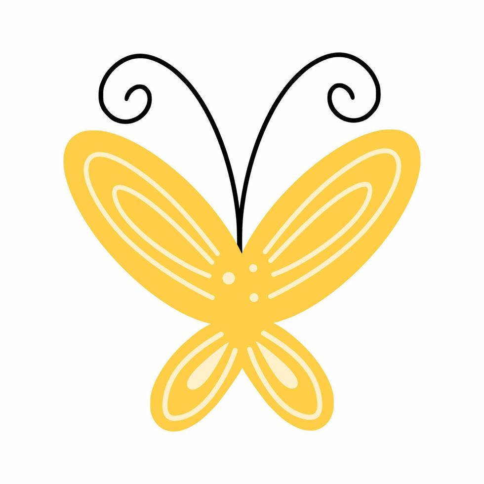 linda borboleta amarela sobre fundo branco. ilustração vetorial doodle. elemento de decoração de cartão postal. vetor