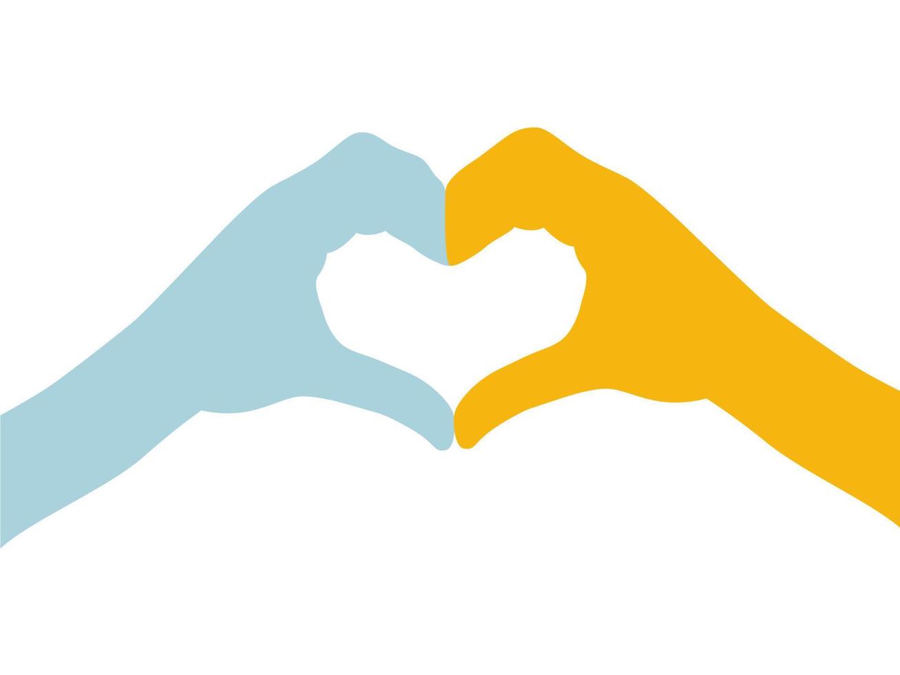 apoiar a ucrânia, coração das mãos com cores da bandeira ucraniana isoladas. conceito de voluntariado. ilustração vetorial vetor