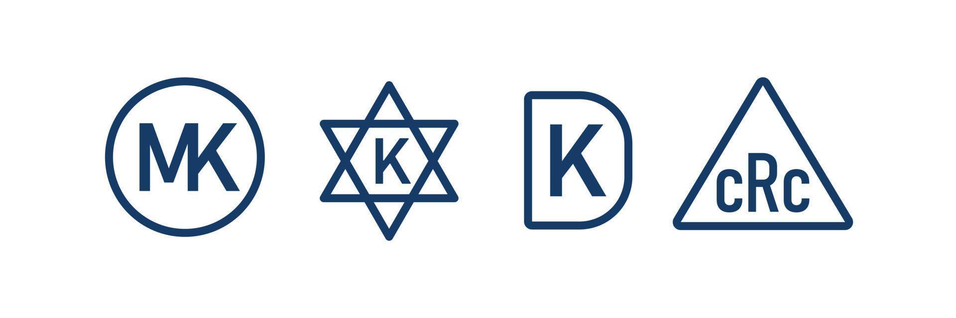 conjunto de símbolos kosher. ícone para embalagem. produto natural kashrut. ilustração vetorial em fundo branco vetor