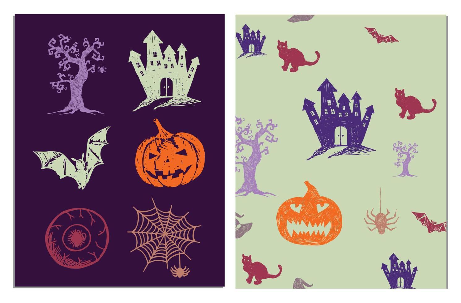 símbolos de halloween ilustrações desenhadas à mão. vetor