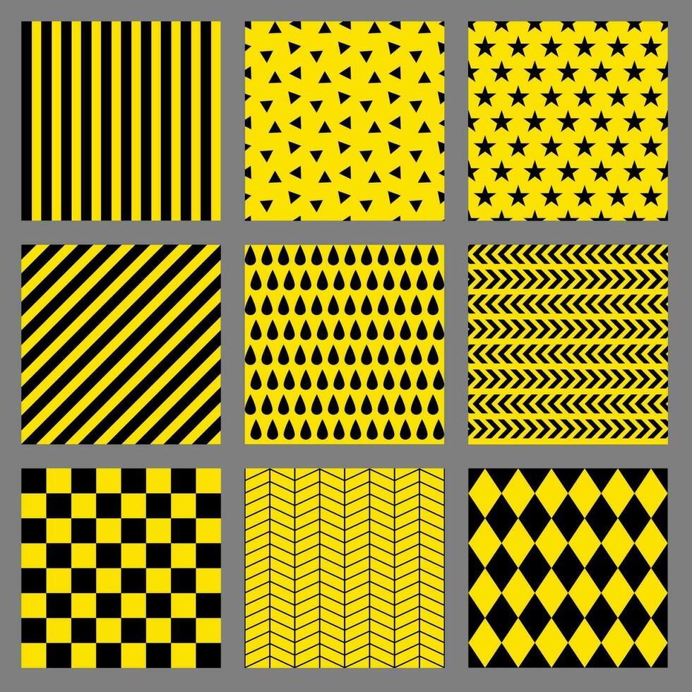 pacote de fundo sem costura padrão geométrico de fundo amarelo preto vetor
