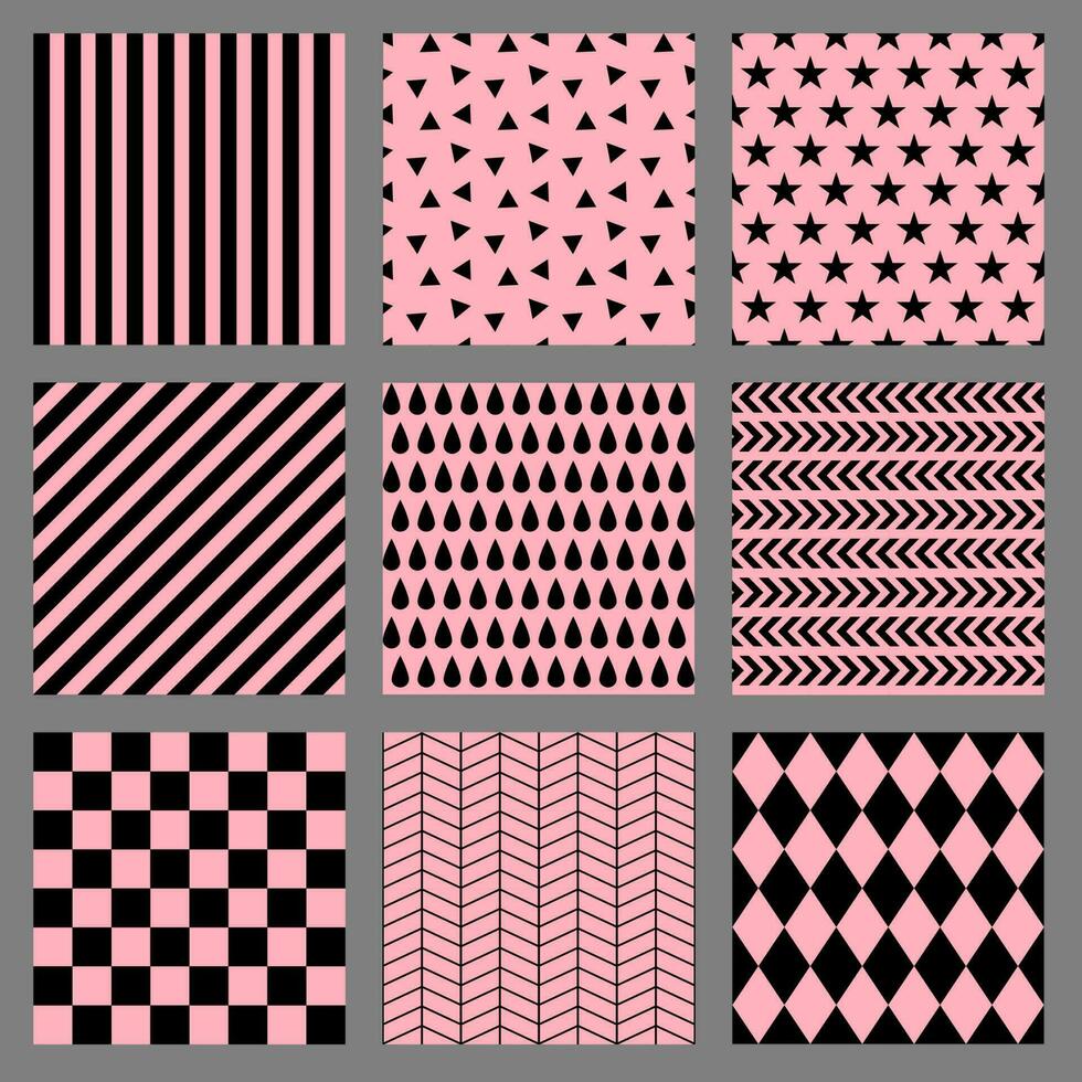 pacote de fundo sem costura padrão geométrico de fundo rosa preto vetor