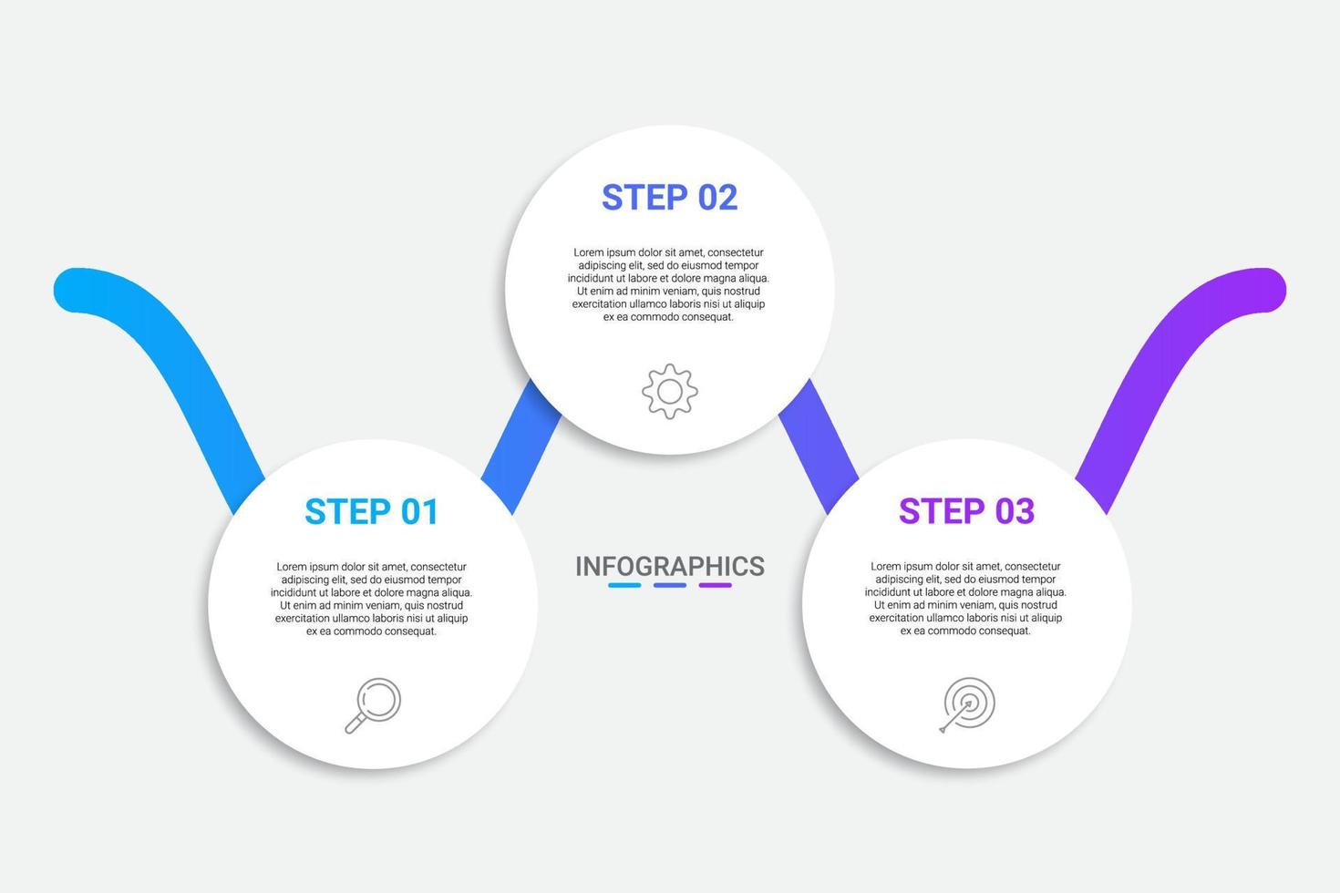 design de infográfico de linha do tempo com ícones e 3 opções ou etapas vetor