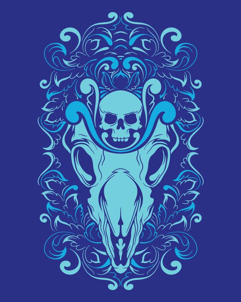 ilustração de arte de crânio animal e design de camiseta vetor premium