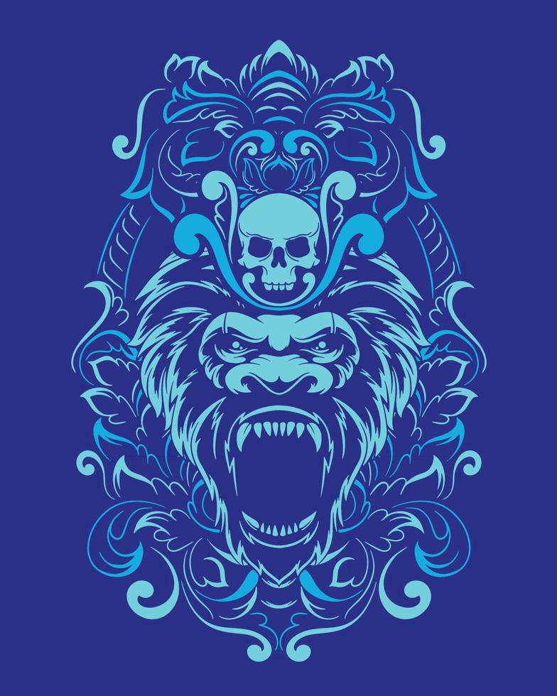 ilustração de arte de kong e design de camiseta vetor premium