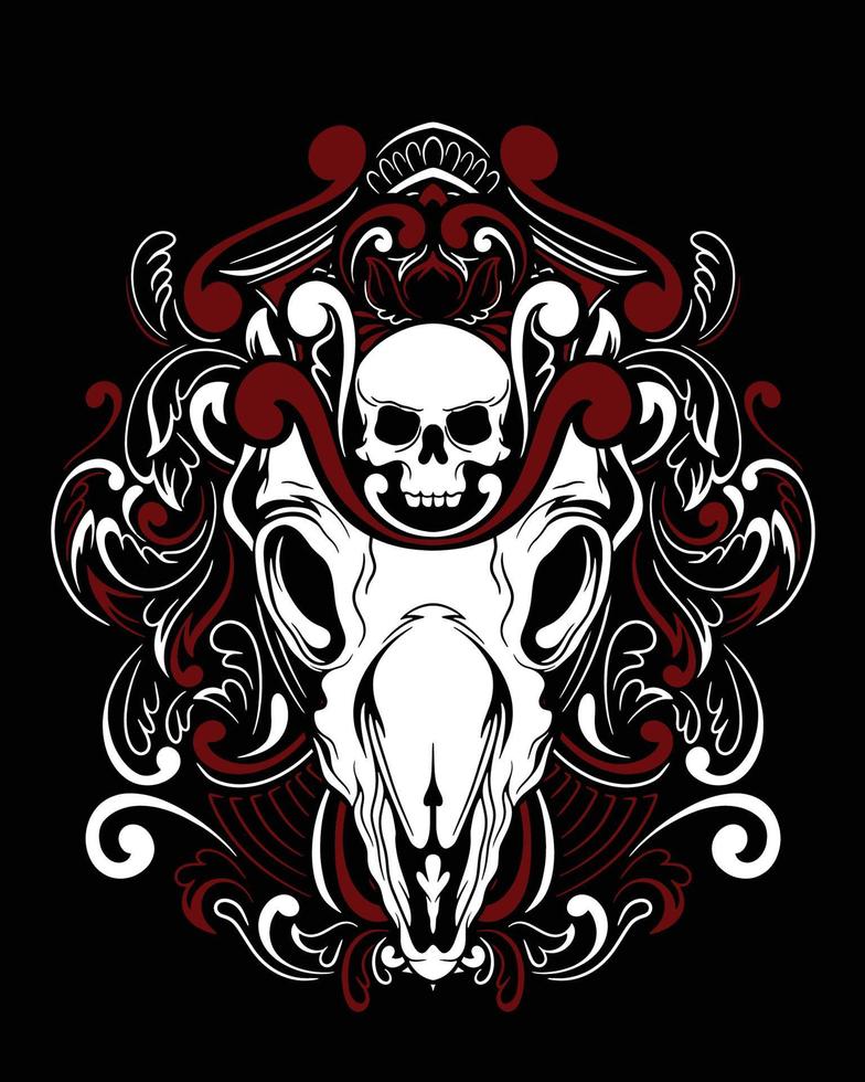 ilustração de arte de crânio animal e design de camiseta vetor premium