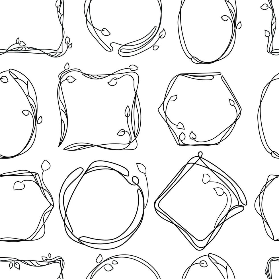 vários quadros de doodle conjunto com elementos botânicos abstrato linha arte padrão sem emenda, ilustração vetorial. formas diferentes. logos simples. desenho de contorno. vetor