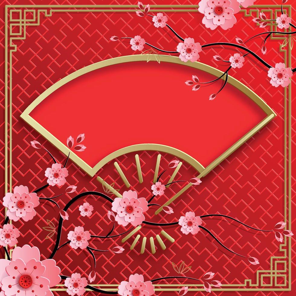 moldura chinesa com elementos orientais asiáticos na cor de fundo, vetor
