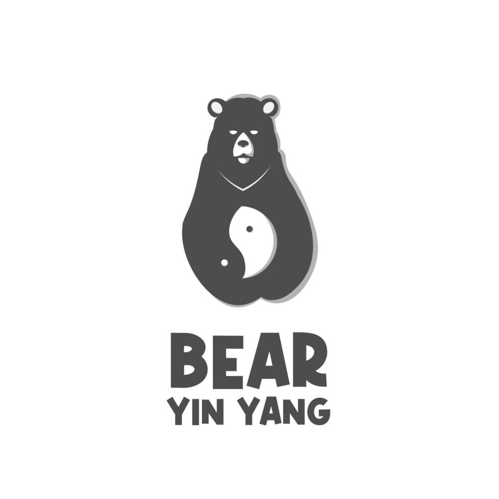 logotipo de ilustração preto e branco do urso yin yang vetor