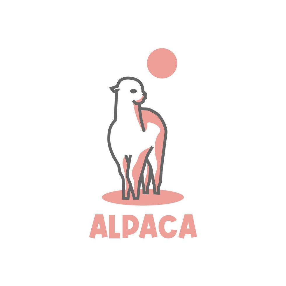 lindo logotipo de ilustração simples de arte de linha de alpaca rosa vetor