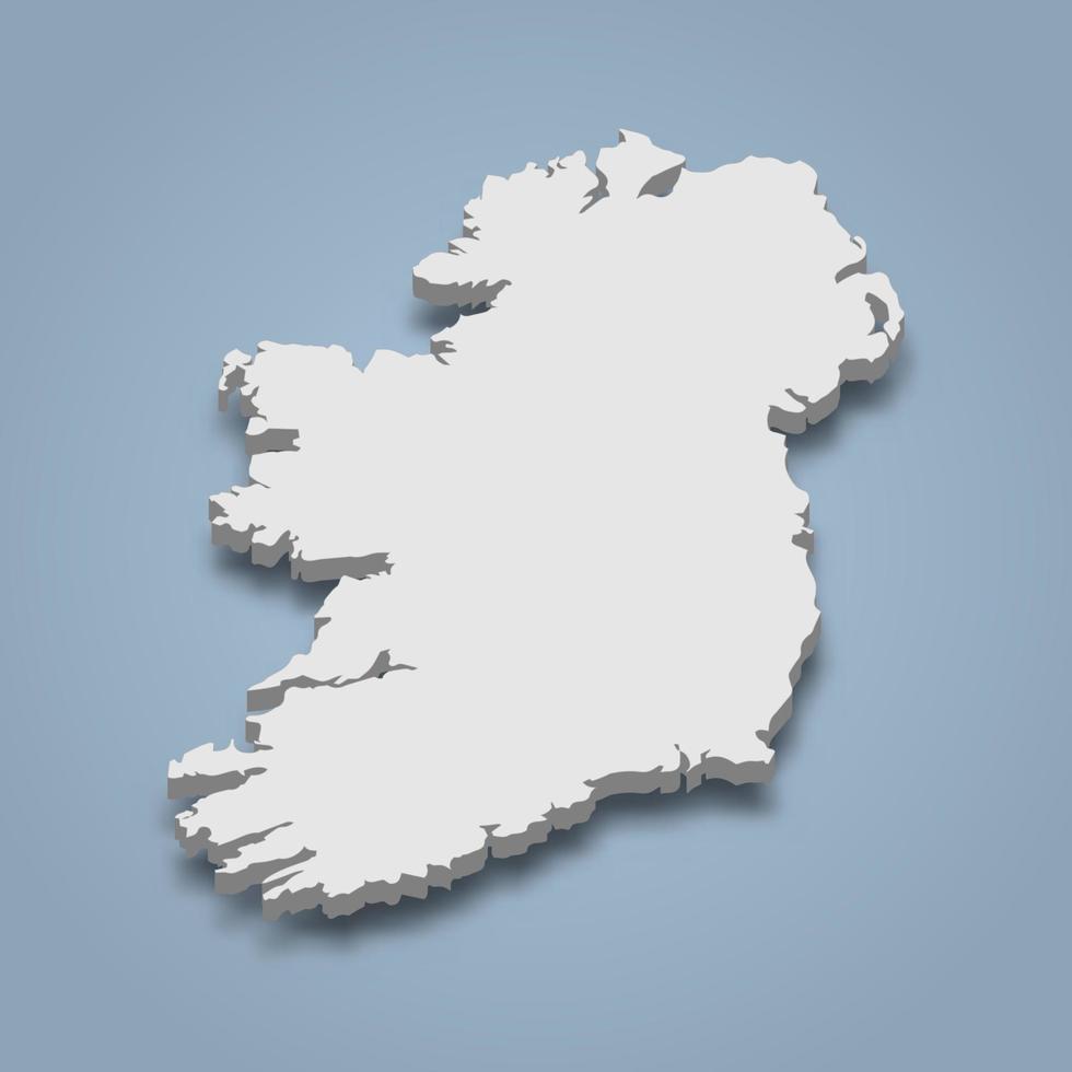 o mapa 3d isométrico da irlanda é uma ilha na europa, vetor