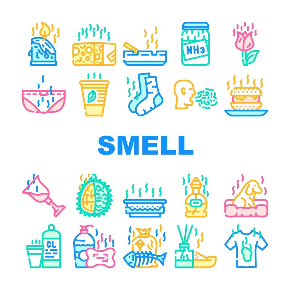 conjunto de ícones de coleção de sensação e sentido de cheiro vetor