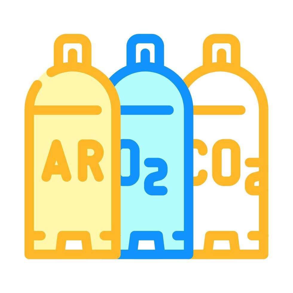 gases de soldagem argônio, oxigênio, dióxido de carbono cor ícone ilustração vetorial vetor