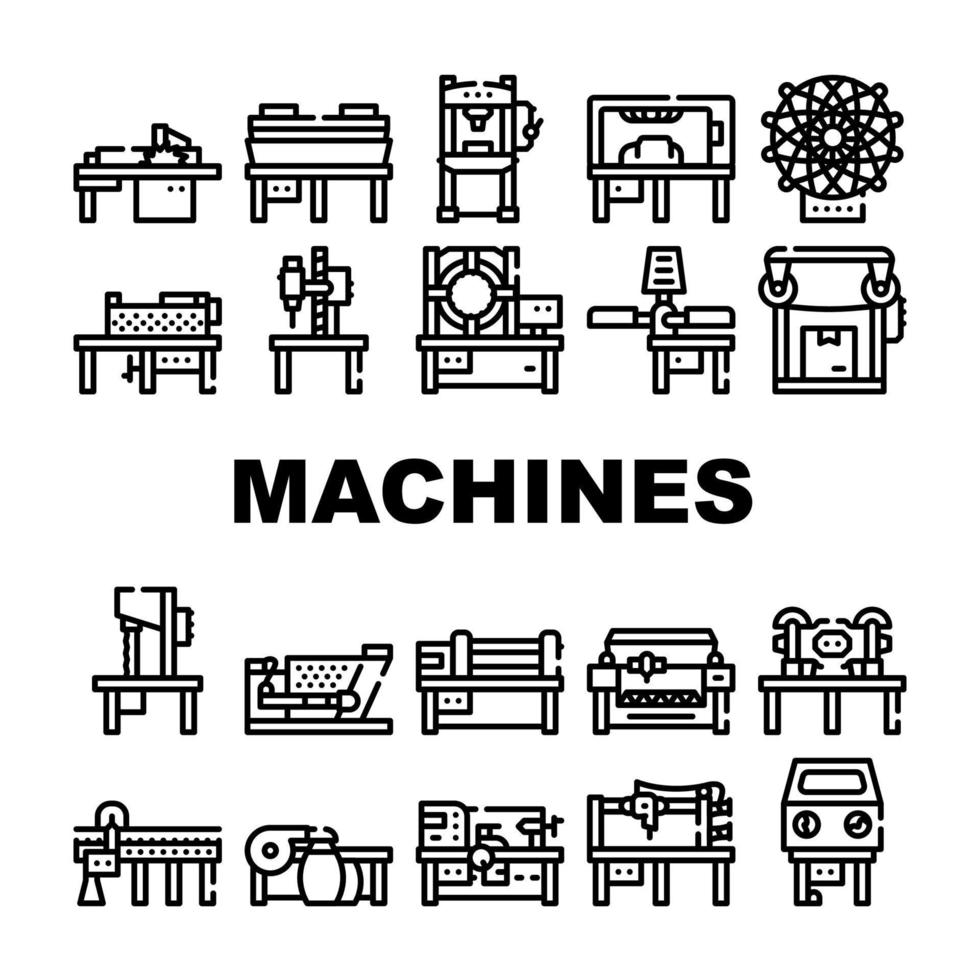 conjunto de ícones de coleção de máquinas industriais plano de vetor
