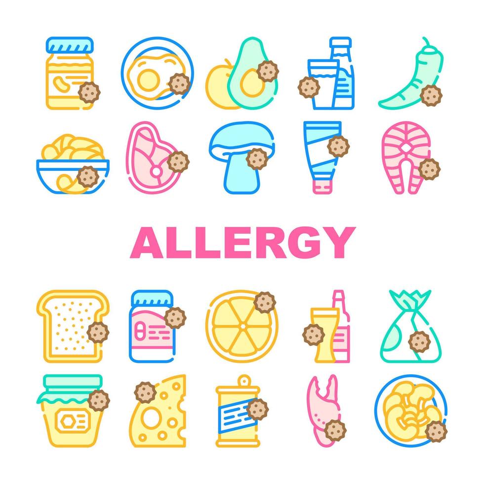 alergia no vetor de conjunto de ícones de coleção de produtos