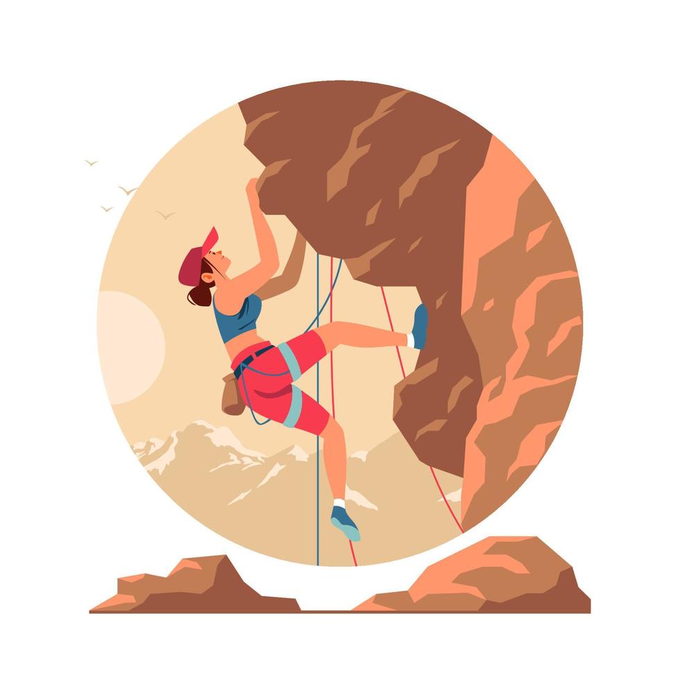 mulher escalar uma montanha vetor