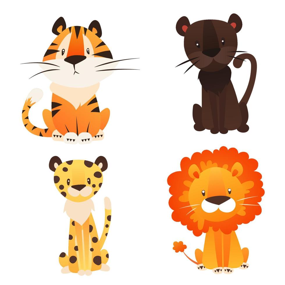 animais fofos de ilustração vetorial, tigre de grandes felinos selvagens, leão. vetor