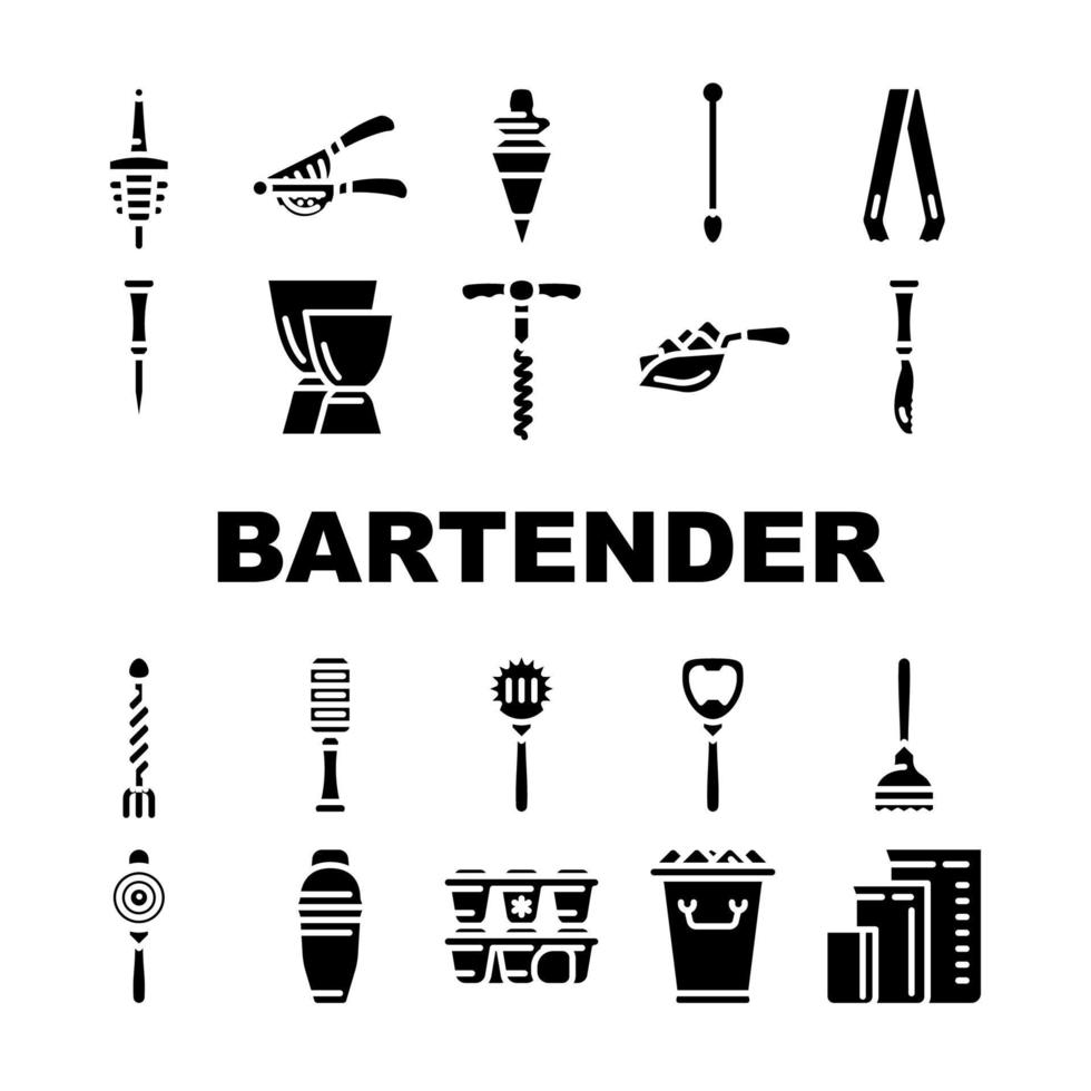 conjunto de ícones de coleção de acessórios de barman vetor