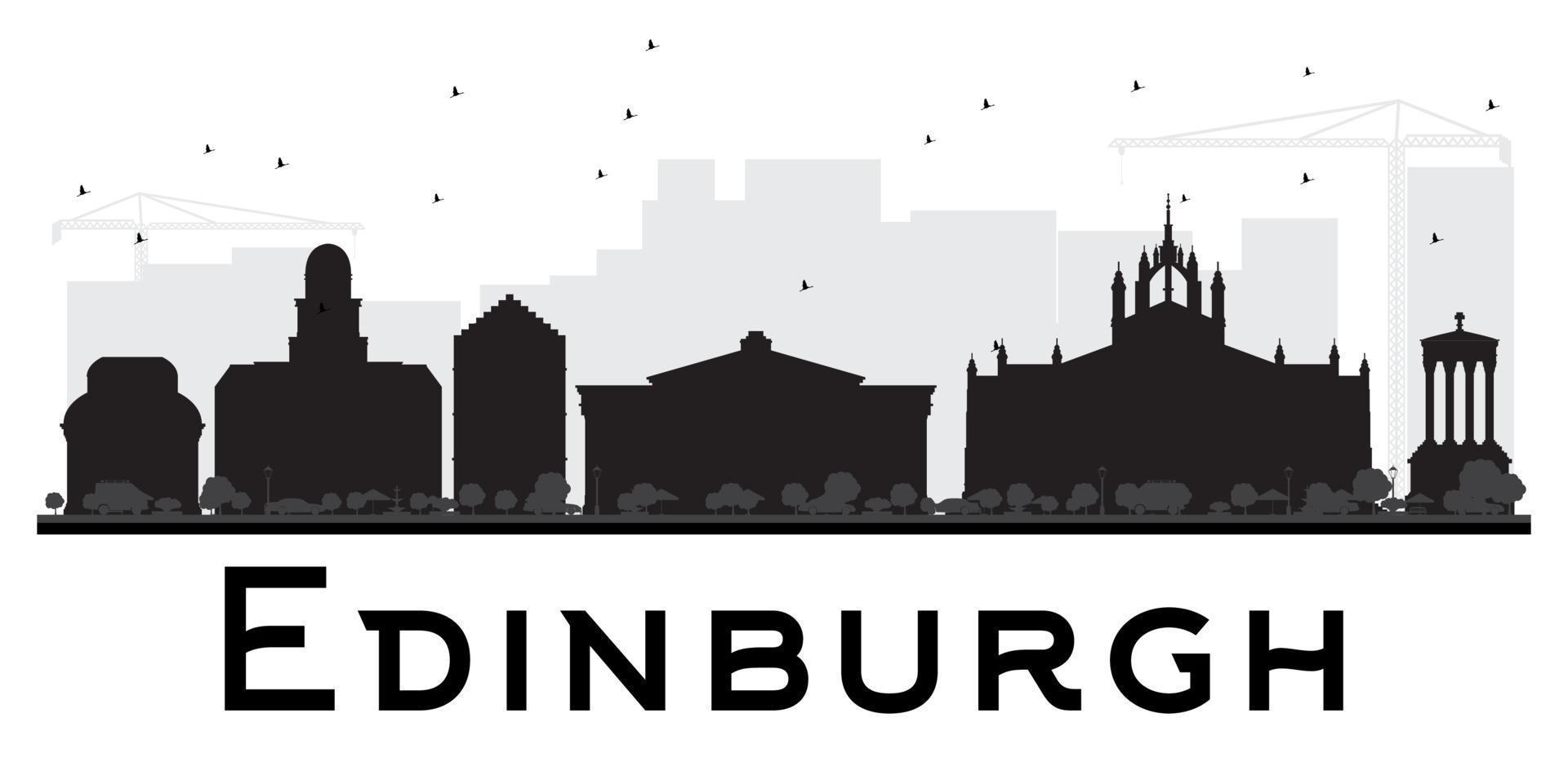silhueta preto e branco do horizonte da cidade de Edimburgo. vetor