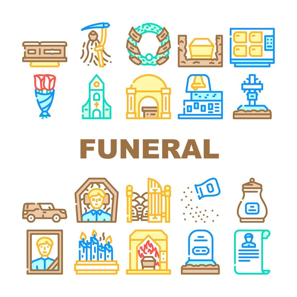 conjunto de ícones de coleção de cerimônia morta fúnebre vetor