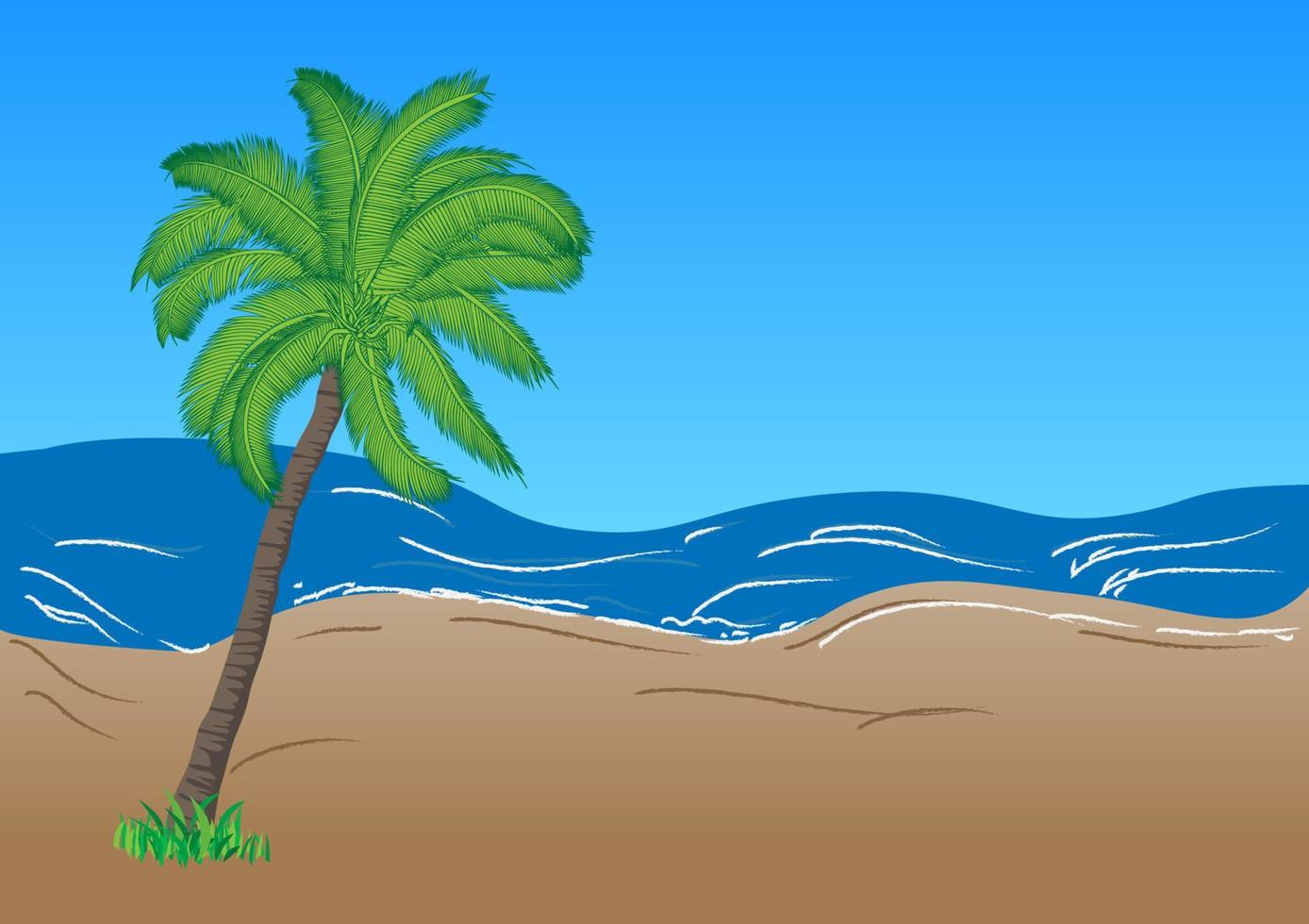 mar e areia de ondas com coqueiros ilustração vetorial espaço de cópia vetor