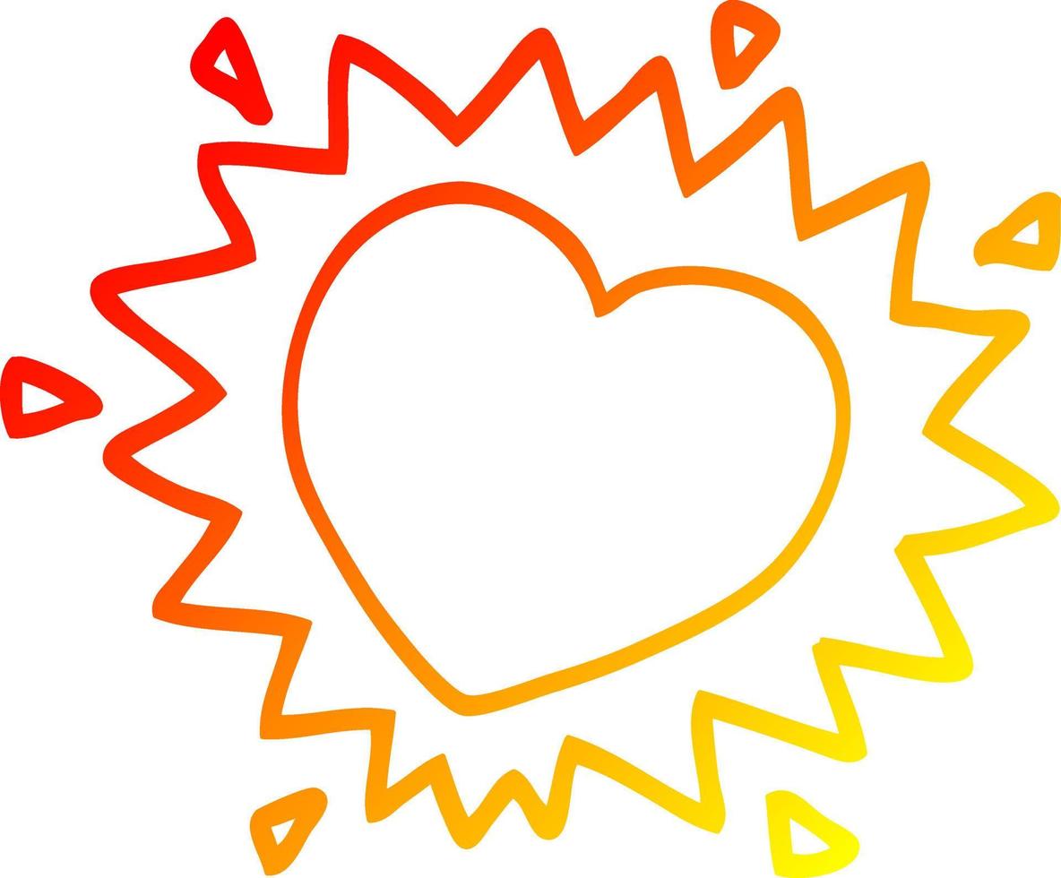 desenho de linha de gradiente quente desenho animado coração flamejante vetor
