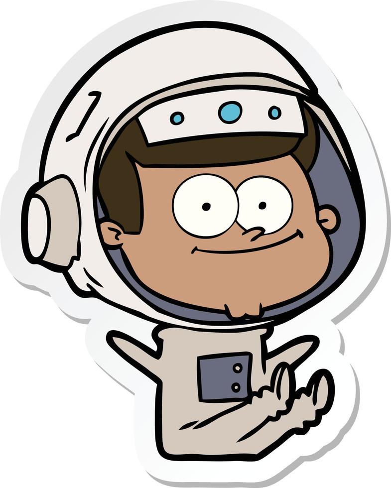 adesivo de um desenho animado de astronauta feliz vetor