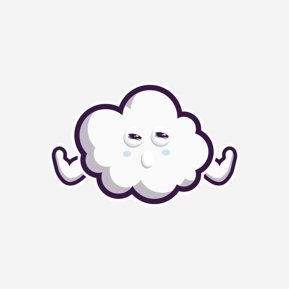 conjunto de caracteres bonito pacote mascote e nuvem de design de adesivo para rosto de expressão de emoticon de compras on-line e nuvem de tempestade de trovão vetor