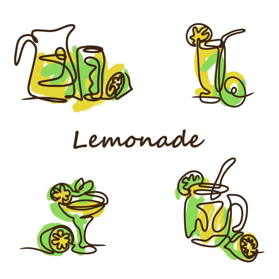 conjunto de limonada estilo doodle, bebida doce de verão vetor