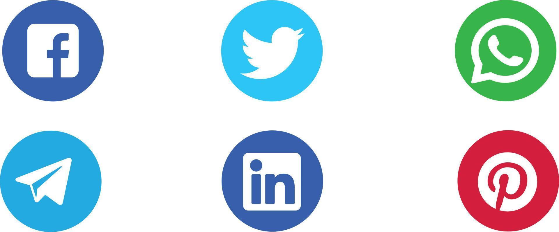 coleção de logotipo de mídia social popular. facebook, instagram, twitter, linkedin, telegram, whatsapp. conjunto editorial realista. vetor