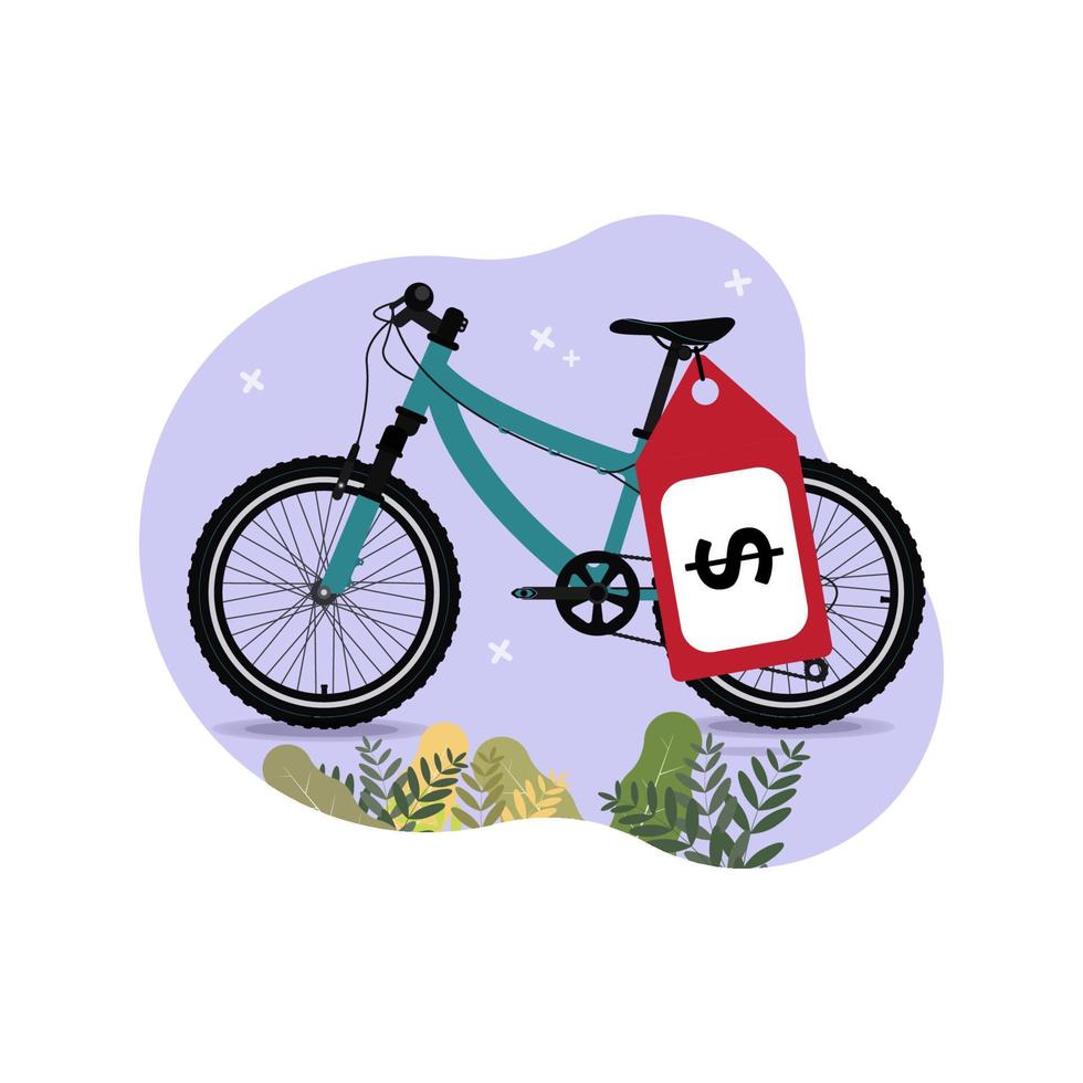 bicicleta com ilustração vetorial de design gráfico de etiqueta de preço vetor