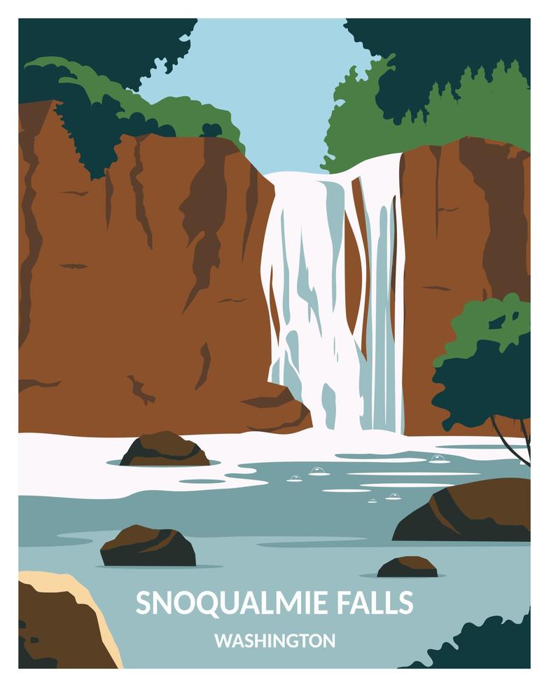 snoqualmie cai em segundo plano. viajar para Washington. ilustração vetorial no estilo minimalista adequado para pôster, cartão postal, impressão de arte. vetor