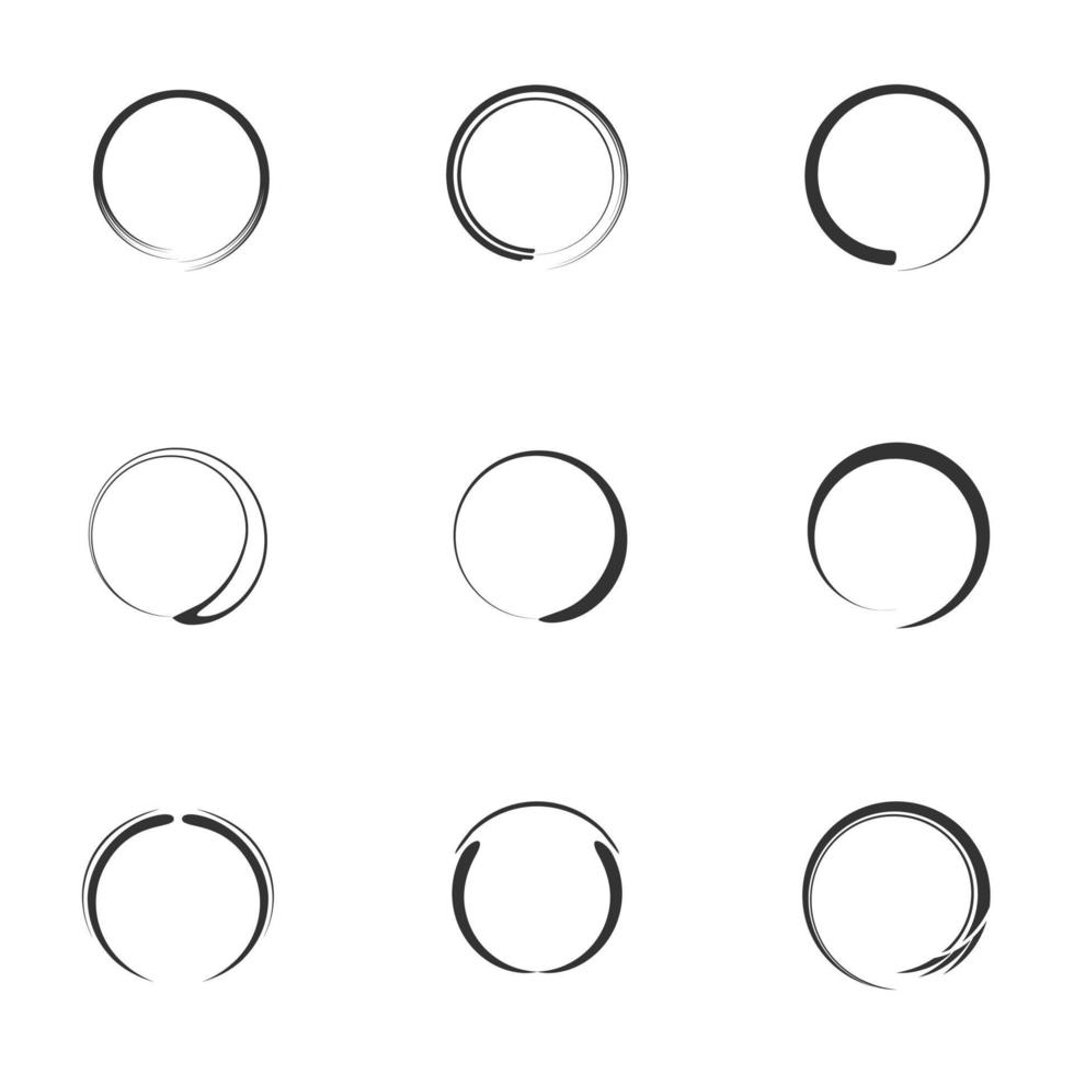 conjunto de ícone de formas redondas. pincelada de círculo branco preto com estilo plano de elemento espiral diferente, ilustração vetorial vetor