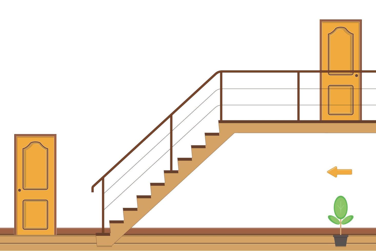 quarto brilhante interior com escadas e duas portas, ilustração vetorial de estilo simples. vetor