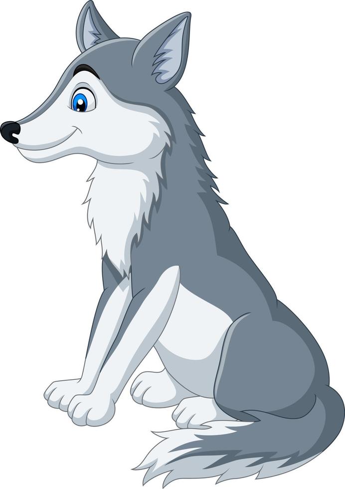 lobo dos desenhos animados sentado no fundo branco vetor