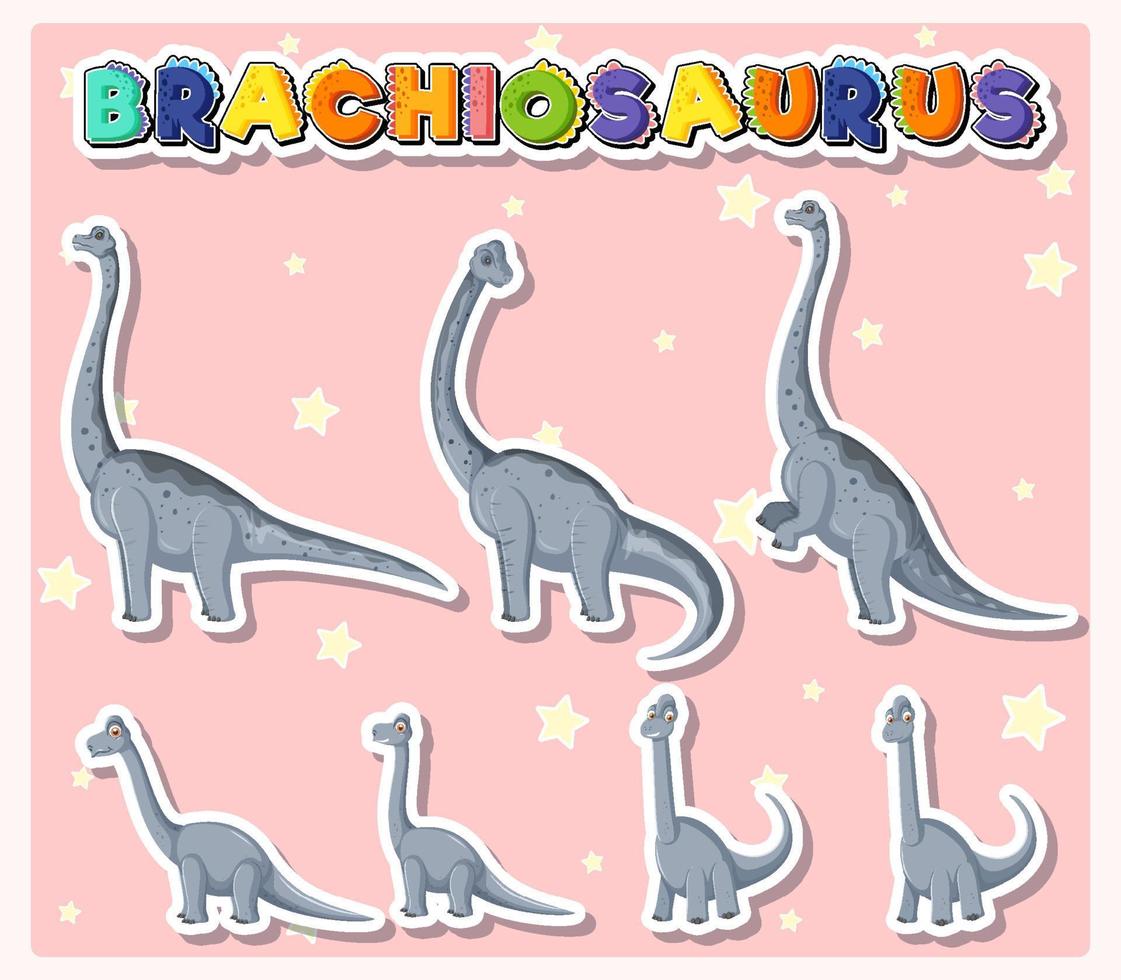 conjunto de personagens fofos de dinossauro braquiossauro vetor