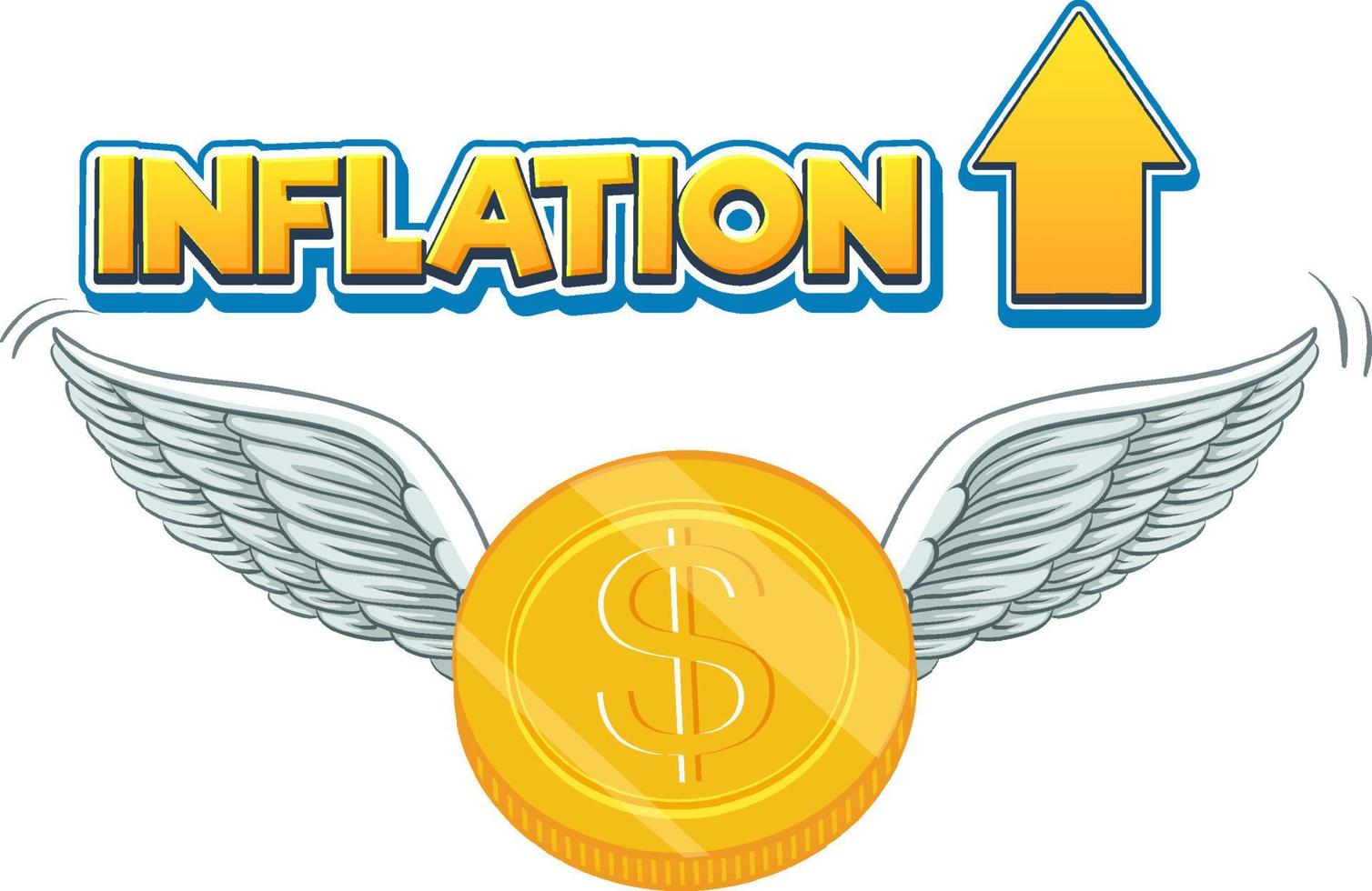 design de logotipo de palavra de inflação com asas de moeda vetor