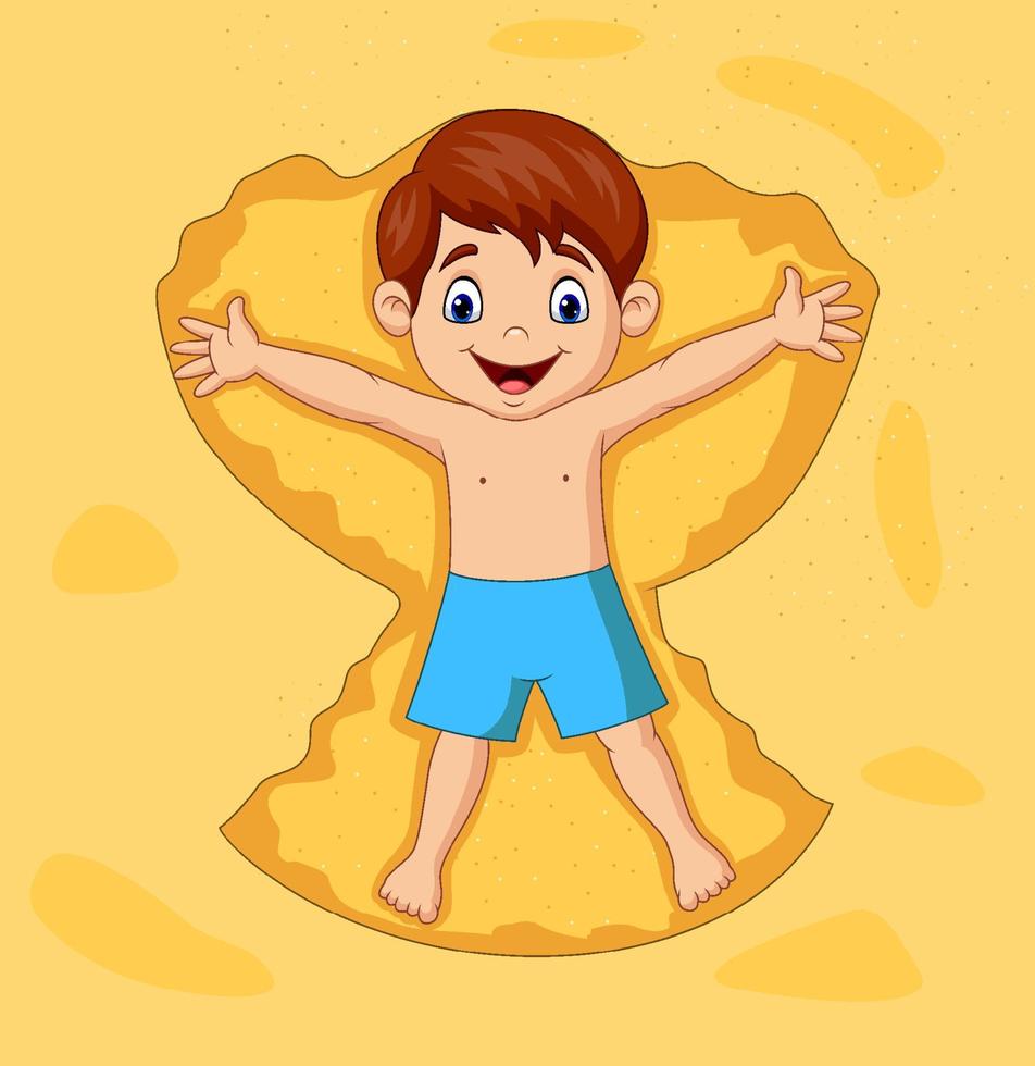 menino de desenho animado jogando na areia vetor