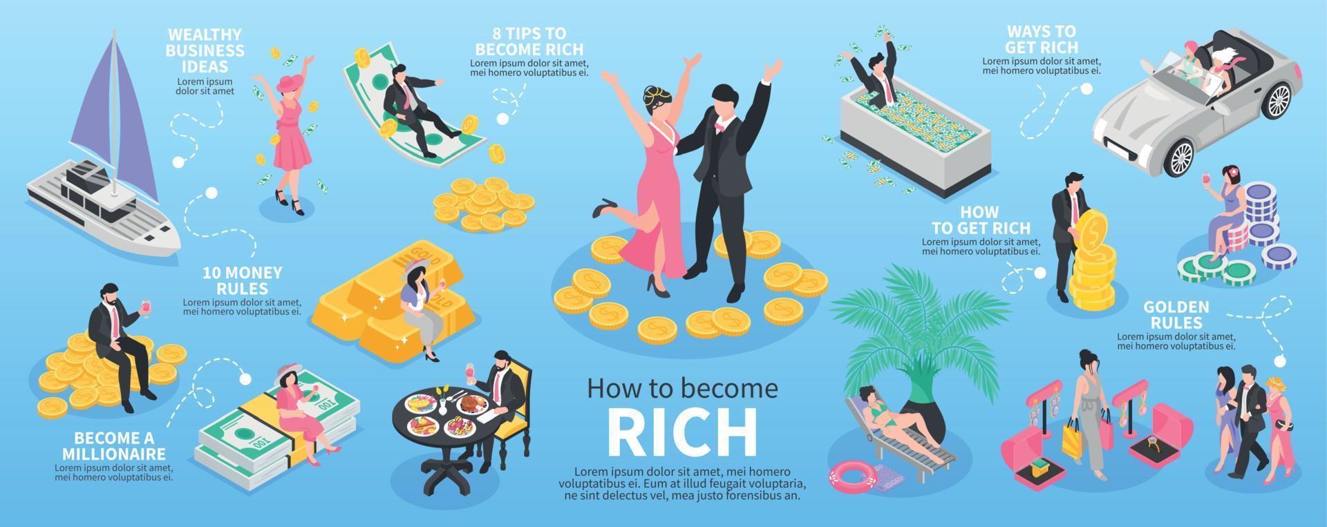 infográficos isométricos de pessoas ricas vetor