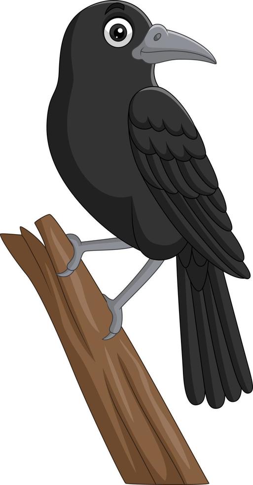 corvo de desenho animado em pé em um galho de árvore vetor