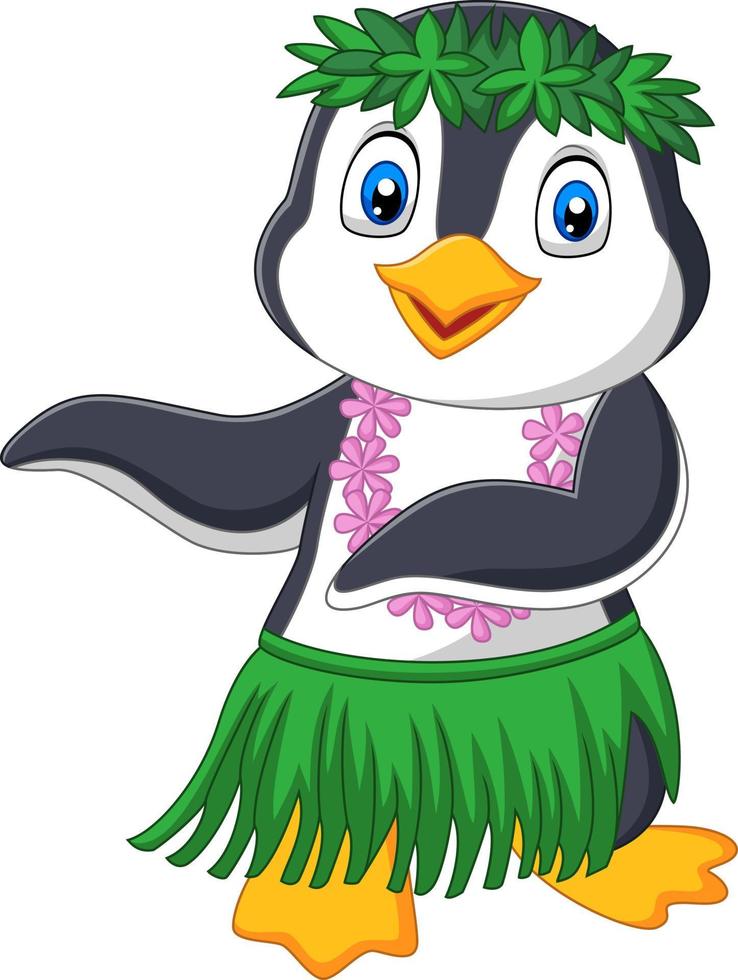 pinguim hula hawaii em fundo branco vetor